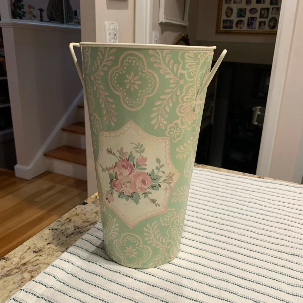 shabby chic vintage cottage style French floral bucket